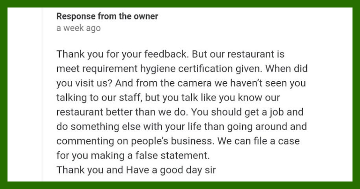 Restaurant Owner’s Threatening Response to Negative Review Ages Poorly