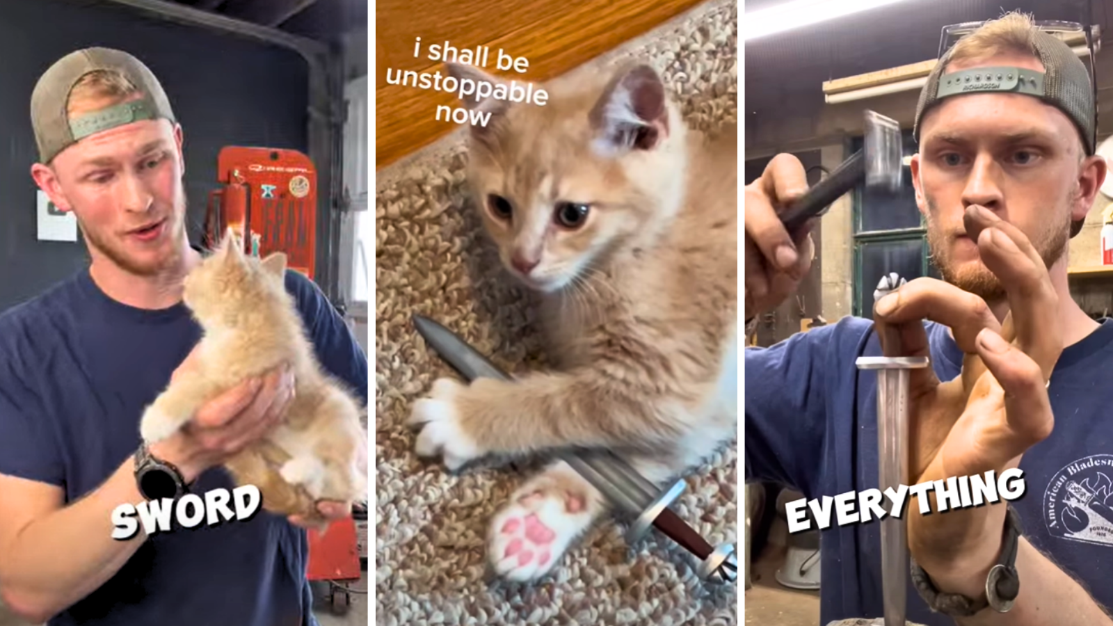Swordsmith adopts kitten Cheese and decides only one gift will do: a hand-forged Viking sword built just for him, swordsmith dad says: ‘Because I mean, look at him. He’s basically a little Viking.’