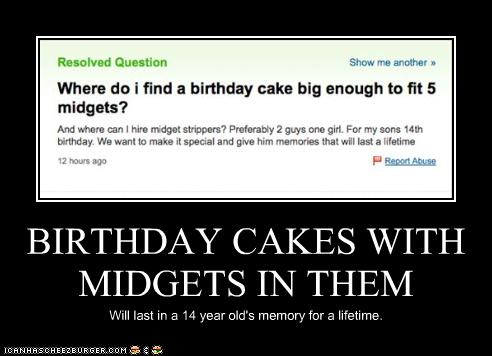 BIRTHDAY CAKES WITH MIDGETS IN THEM - Cheezburger - Funny Memes | Funny Pictures