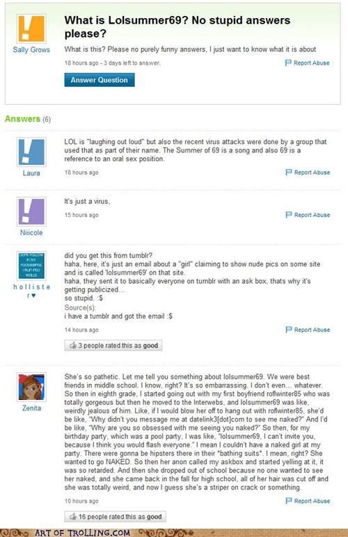 The Trolling Of 69 Art Of Trolling Troll Trolling Yahoo Answers Omegle