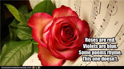 Roses are red. Violets are blue. Some poems rhyme. This one doesn't. - Cheezburger - Funny Memes 