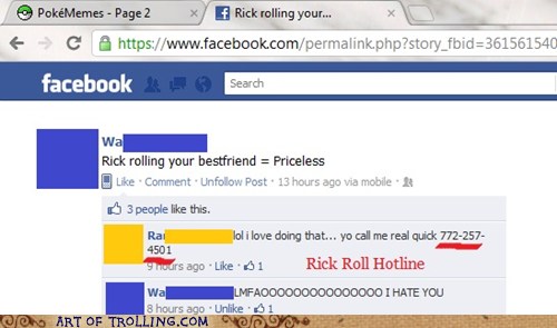 Rick Roll Hotline Phone Number 