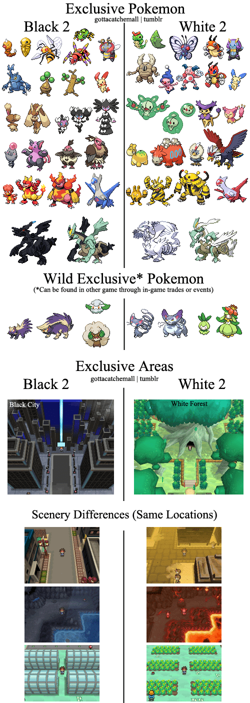 Pokémon Black 2 & White 2: Version Differences
