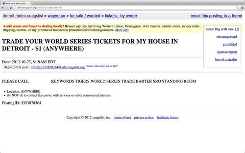 detroit metro for sale by owner tigers - craigslist