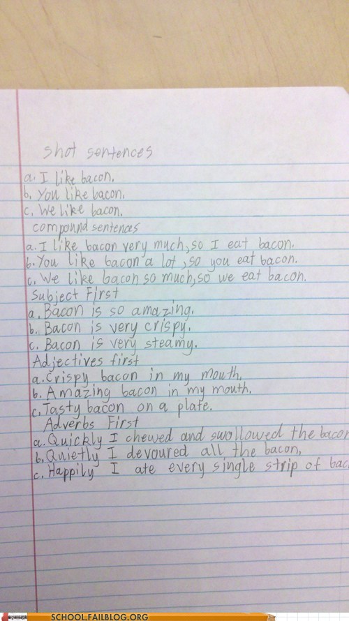 English With Bacon Examples School of Fail homework class test