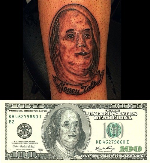 100 dollar bill tattoo