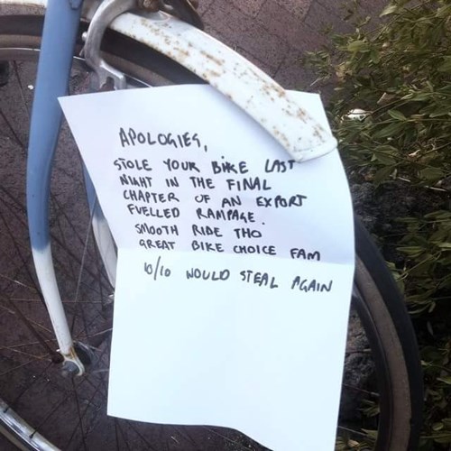 Only the Best Bike Thieves Leave Reviews - WIN! - epic win photos