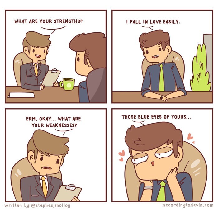 job interview question cartoon