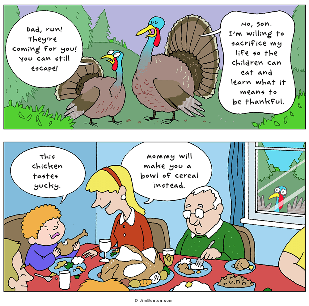 Well Maybe He'll Be Thankful for the Cereal? - Web Comics - 4koma comic - Thanksgiving Bills Game Cat Meme