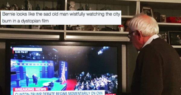 Bernie Sanders Posted A Picture Of Himself Watching The Debate And