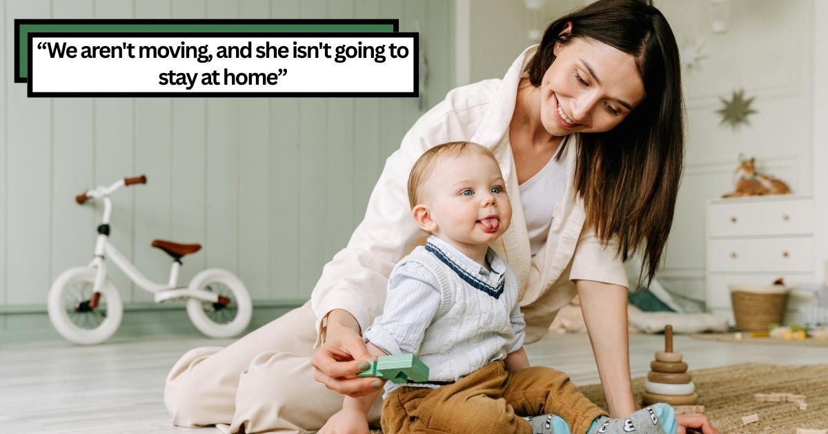 Father offered high-paying job with long hours and far commute, but refuses to accept it unless his wife agrees to quit teaching and become a SAHM for their young children, sparking tension when she refuses: 'I don't want them to be raised by a stranger'