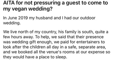 Carnivore Family Member Refuses To Attend Vegan Wedding, Bride Consults Reddit