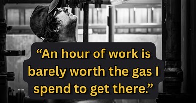 2nd-shift factory worker forced to come in for 1 hour on his day off to help cover gaps in shift handover after the 1st shift complains about overtime, raising the issue of the personal cost and burnout