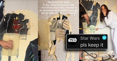 Expecting parents start stripping wallpaper in the nursery-to-be and discover a "Star Wars" mural, official Star Wars TikTok account comments: ‘pls keep it’