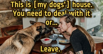 35-year-old Woman, owner of 2 large German Shepherds, hosts 4th of July Party and refuses to remove the dogs from the room when they pester guests, tells them to leave, which they do, creating a rift in the wider friend group