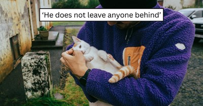 Dad who insists he's not a cat person rescues a helpless kitten on a routine dog walk and refuses to leave her behind