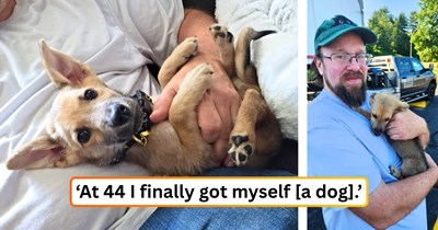 'It always seemed like a faraway dream': Man who spent 40 years wanting a dog finally adopts his first puppy at 44, after a lifetime of raising cats in apartments too small