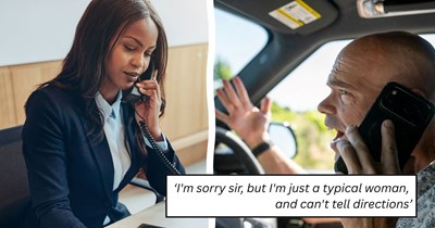 Entitled caller screams at a law firm receptionist for being a "typical woman" after she can't give him directions, then walks into his interview and realizes she's the person at the front desk: 'He turned beet red'