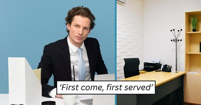 Employee Karl takes over a shared office space because he got there first, regrets it when coworkers apply the same rule to his biggest meeting of the year: 'First come, first served'