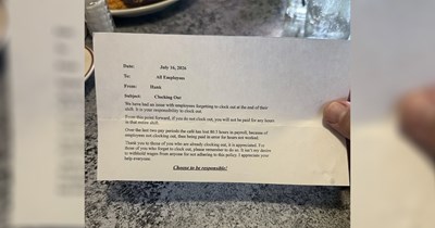 80-year-old restaurant owner threatens to withhold wages if employees forget to clock out: 'Nice of Hank to provide written evidence of his law breaking'