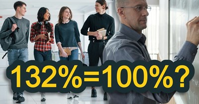 Statistics professor demands improbable equal effort for 4-student group project—1 doesn't help, all 4 claim an impossible 33% equal share—group invents new math making 132%=100%: 'The professor was confused. "That adds up to 132%, how is that possible?"'