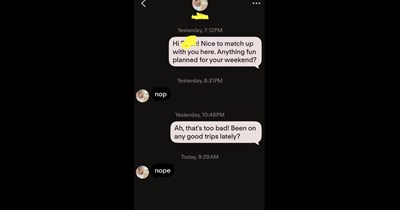Tinder users claims to be a good conversationalist, responds to her match with one-word responses only: 'When I get this kind of response, I unmatch.'