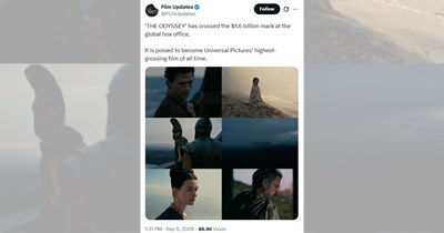 Christopher Nolan's 'The Odyssey' about to become Universal Pictures’ highest-grossing film of all time, and fans on Twitter react to the news
