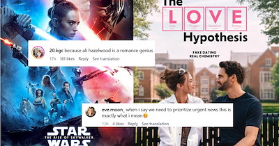The Love Hypothesis, originally a Reylo fanfic, debuts with a higher critics' score than The Rise of Skywalker, and people have strong opinions about it
