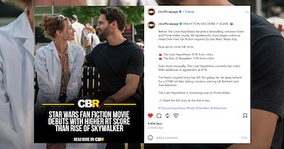 The Love Hypothesis, originally a Reylo fanfic, debuts with a higher critics' score than The Rise of Skywalker, and people have strong opinions about it