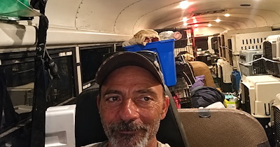 Truck driver refuses to leave shelter animals behind during hurricane, so he turns a school bus into "Noah's Ark" and transports 53 dogs and 11 cats to safety: 'A true hero'