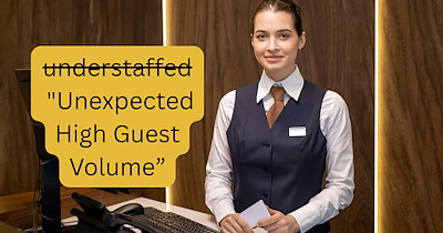 Hotel staff reports constant understaffing, which is causing high check-in wait times and issues with impatient guests—the manager has a solution: 'My manager pulled me aside and told me to change "understaffed" to "unexpected high guest volume"'