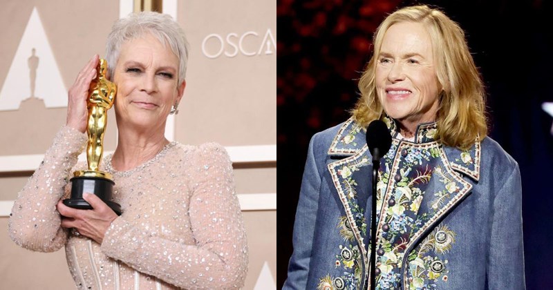 Jamie Lee Curtis holding her Oscar and Amy Madigan at the 2026 Critics Choice Awards