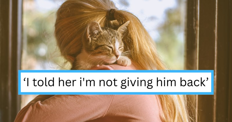 Story of past owner demanding outdoor cat back | Thumbnail includes one picture of a Child hugging a cat and one picture of text including ''I told her i'm not giving him back''