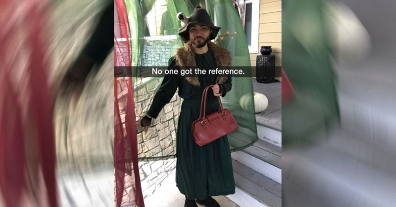 A man dressed up like Severus Snape dressed as Neville Longbottom's grandmother