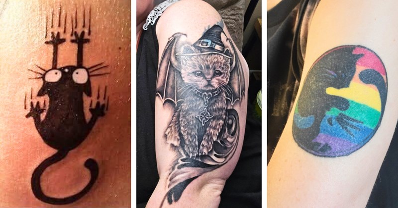 36 cat tattoo pictures, 1 text picture | thumbnail includes three pictures of cat tattoos
