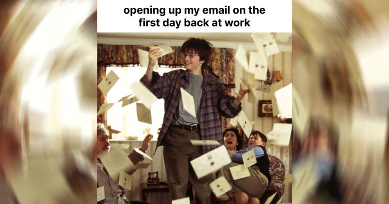 Harry Potter reaching for Hogwarts admission letters in the Dursley's living room