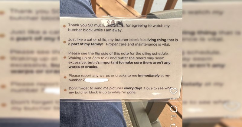 Neighbor agrees to babysit chopping board for chef while he's away, realizes he expects them to oil it at 3 AM: 'I thought he was joking'