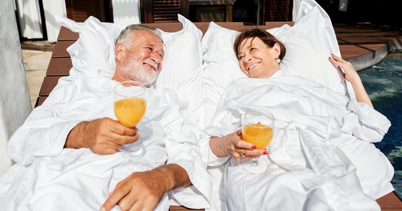 A senior couple relaxing on vacation