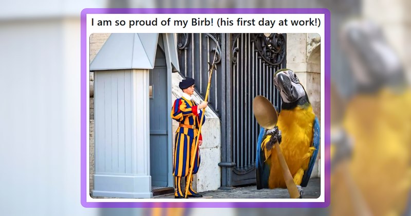 22 parrot memes | thumbnail includes one meme including 'proud of my Birb! (his first day at work!)'