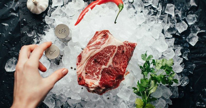 Meat on top of ice
