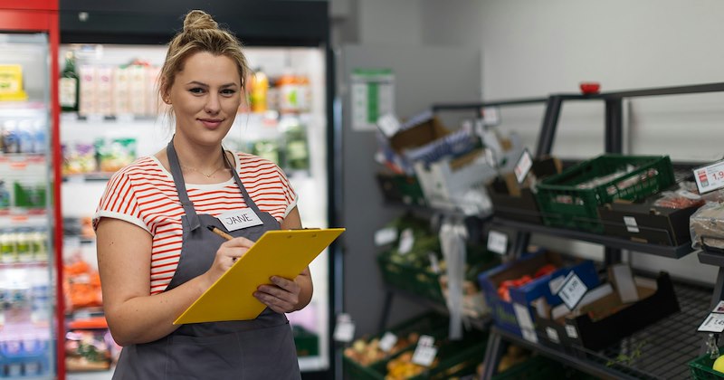 A woman working at a retail store