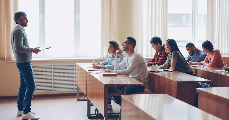 A professor lecturing his class