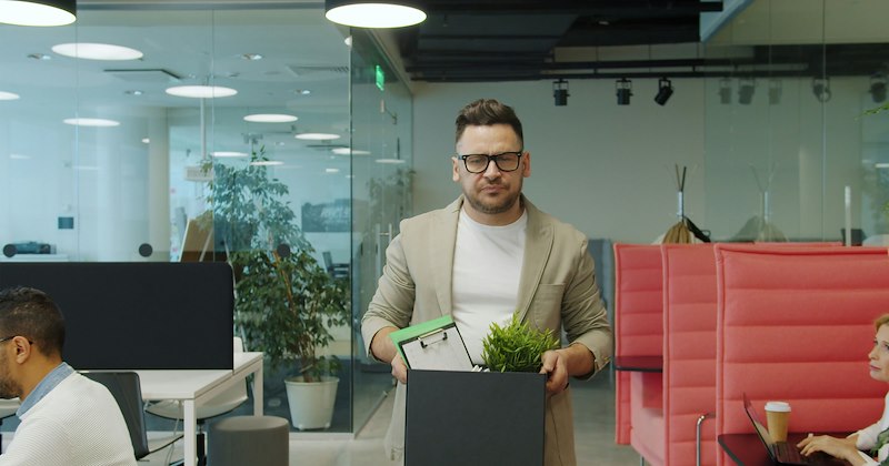 An employee leaving after getting fired