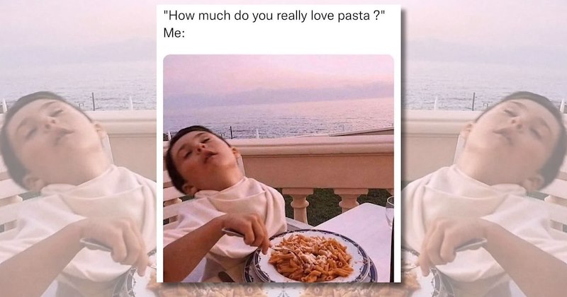 A collection of hilariuos pasta memes featuring spagetti and comfort food